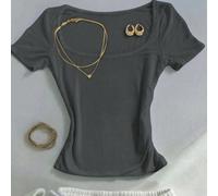 Classica t-shirt grigia a collo quadrato aderente, t-shirt a maniche corte aderente dal collo quadrato, t-shirt alla moda, un regalo ideale per fratello e sorella, un regalo perfetto per le sorelle, r