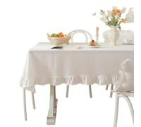 Classica tovaglia a scacchi realizzata in tessuto di cotone con volant per feste in giardino e uso domestico, 140 x 140 cm (bianco puro)
