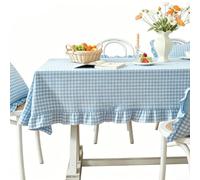 Classica tovaglia a scacchi realizzata in tessuto di cotone con volant per feste in giardino e uso domestico, 140 x 140 cm (a scacchi blu)