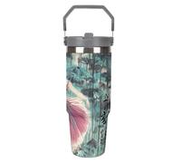 Classical Ballet Elegante bicchiere da 880 ml con cannuccia, tazza da viaggio isolata in acciaio inox con manico design a doppia parete sottovuoto tazza da caffè, coperchio a prova di perdite