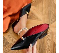 Classiche scarpe con tacco alto a punta, con profondo scollo a V, stile comodo ed elegante per l'ufficio e il tempo libero, in pelle PU nera, tacco largo, senza tallone, eleganti EUR36,EUR37,EUR38,EUR