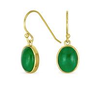 Classici E Eleganti Orecchini A Goccia Con Pietre Preziose Cabochon Ovali In Giada Verde Con Incastonatura In Oro 14 Carati Placcato Argento Sterling .925 E Gancio A Filo