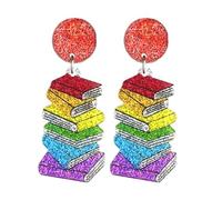 Classici orecchini pendenti a forma di pila di libri glitterati pastello acrilico orecchini divertenti ABC 123 lettera orecchini laurea torna a scuola gioielli bibliotecari insegnanti apprezzamento