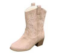 Classico a punta tacco grosso Cowboy Western Stivali in pelle da donna nuovi cento set piede stivali moda grandi dimensioni scarpe da donna 2026 stivali di gomma da donna, Beige, 39.5 EU