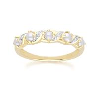 Classico Art Nouveau Stile Perla E Diamante Eternity Anello IN 9ct Oro Giallo