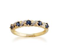 Classico Art Nouveau Stile Rotondo Zaffiro & Anello Diamante Half Eternity