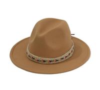 Classico Cappello Fedora A Tesa Larga per Donna E Uomo Eleganti Cappelli in Feltro Formali Cappello Fedora retrò per Feste E Chiesa Hat da Sole per Esterni(Khaki)