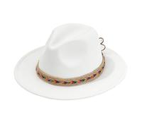 Classico Cappello Fedora A Tesa Larga per Donna E Uomo Eleganti Cappelli in Feltro Formali Cappello Fedora retrò per Feste E Chiesa Hat da Sole per Esterni(White)