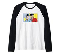 Classico Comico Duo Pop Art Retro Bombetta Cappello Illustrazione Maglia con Maniche Raglan