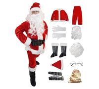 Classico costume da Babbo Natale, completo di Babbo Natale - Costume di Babbo Natale professionale deluxe in peluche, classico, comodo, traspirante, per adulti