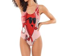 Classico costume da bagno intero per le donne Art Deco Love a forma di U controllo della pancia, Cool Running Heart, XL