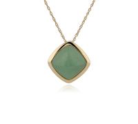 Classico Cuscino Giada Verde Lunetta Set Ciondolo IN 9ct Oro Giallo