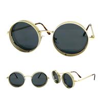 Classico Cyber Motociclista Rétro Stile Steampunk Sole Rotondi Oro Telaio Scuro