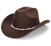 Classico Feltro-Western-Cowboy-Cowgirl-Cappelli per Donna-Uomo-Fedora-Jazz-Hat con Band(Lagre), Caffè Con Diamante, Large