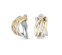 Classico Intreccio A Croce Aperta Con Filo A Due Tonalità Nodo Celtico Ampio Mezzo Cerchio Con Fermaglio Per Orecchini A Clip Per Donne Con Orecchie Non Perforate Placcato In Oro 14K Argento
