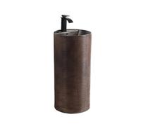 Classico Lavandino da bagno in ceramica con piedistallo, rubinetto e kit di scarico, lavabo cilindrico retrò Lavabo da bagno