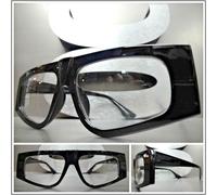 Classico Moderno 70s Rétro Lenti Trasparenti Occhiali Elegante Funky Nero Telaio