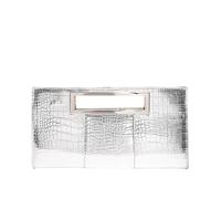 Classico motivo coccodrillo ecopelle vernice impugnatura in metallo Cut it out pochette donna sera borsa con manico dorato Zip Pouch Tote con tracolla borsa da donna, Argento, 460x20x350mm
