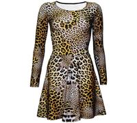 Classico Originale Leopardo Ghepardo Animalier Manica Lunga Skater Swing Abito