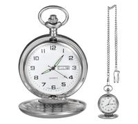 Classico orologio da tasca al quarzo da uomo, quadrante arabo con lancette luminose, visualizzazione giorno e data con catena staccabile, ottimo regalo per occasioni speciali