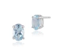 Classico Ovale Acquamarina Bottone Orecchini IN 9ct Oro Bianco 6x4mm