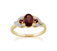 Classico Ovale Mozambico Granato E Diamante Anello IN 9ct Oro Giallo