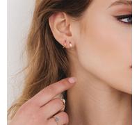 Classico Ovale Rosa Opale Mezzo Cerchio Orecchini IN 9ct Oro Giallo