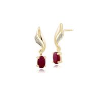 Classico Ovale Rubino & Diamante Twist Goccia Orecchini IN 9ct Oro Giallo