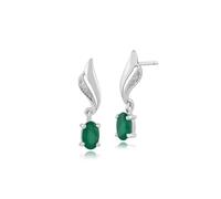 Classico Ovale Smeraldo e Diamante Twist Goccia Orecchini IN 9ct Oro Bianco