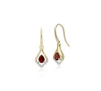 Classico Pera Granato E Diamante Foglia Halo Goccia Orecchini IN 9ct Oro Giallo
