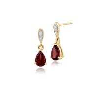 Classico Pera Granato E Diamante Goccia Orecchini IN 9ct Oro Giallo