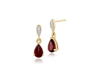 Classico Pera Granato E Diamante Goccia Orecchini IN 9ct Oro Giallo