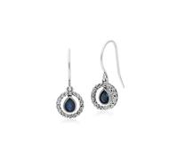 Classico Pera Zaffiro E Marcasite Rotondo Halo Goccia Orecchini IN Argento