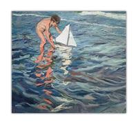 Classico Poster di Joaquin Sorolla《La Piccola Barca a Vela》Arte murale di Joaquin Sorolla, Dipinto e Stampa, Decorazione per la casa, Quadro da Parete 50x50 cm, Senza Cornice