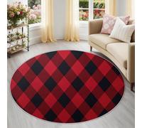 Classico Rosso Piastrelle Twill Tappeto Rotondo 160 cm, Americano Campagna Retro Lavabile in Lavatrice Antiscivolo Tappeto Morbido Pelo Ras Camera da Pranzo Ufficio Discesa del Letto