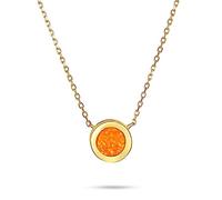 Classico Rotondo 1Ct Solitaire Bezel Set Fuoco Arancione Creato Opale Ciondolo Stazione Collana Per Donne Placcato Oro 14K.925 Argento Ottobre Birthstone