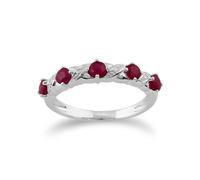 Classico Rotondo Rubino & Anello Diamante Half Eternity IN 9ct Oro Bianco