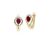 Classico Rotondo Rubino & Diamante Foglia Halo Leva Retro Orecchini IN 9ct