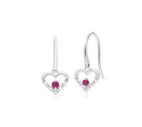 Classico Rotondo Rubino & Diamante Love a Forma di Cuore Orecchini Goccia IN 9ct
