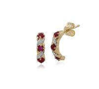 Classico Rotondo Rubino & Diamante Mezzo Cerchio Orecchini IN 9ct Oro Giallo