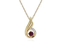 Classico Rotondo Rubino & Diamante Spirale Goccia Ciondolo IN 9ct Oro Giallo