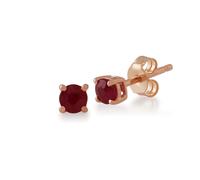 Classico Rotondo Rubino Piedini Set Bottone Orecchini IN 9ct Oro Rosa