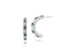Classico Rotondo Smeraldo e Diamante Mezzo Cerchio Stile Orecchini IN 9ct Bianco