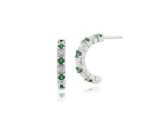 Classico Rotondo Smeraldo e Diamante Mezzo Cerchio Stile Orecchini IN 9ct Bianco