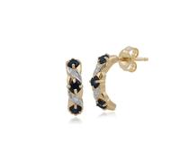 Classico Rotondo Zaffiro e Diamante Mezzo Cerchio Orecchini IN 9ct Oro Giallo