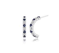 Classico Rotondo Zaffiro e Diamante Mezzo Cerchio Stile Orecchini IN 9ct Bianco