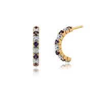 Classico Rotondo Zaffiro e Diamante Mezzo Cerchio Stile Orecchini IN 9ct Giallo