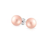 Classico Semplice Elegante Orecchini A Perno Con Perla Sintetica Rosa Chiaro Per Donne E Adolescenti Argento Sterling .925 8MM