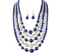 Classico set di gioielli con perle finte impilate, include collana e orecchini, versatile per occasioni casual e serali, elegante set di gioielli con perle per donne, Misura unica, come descritto