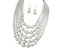 Classico set di gioielli con perle finte impilate, include collana e orecchini, versatile per occasioni casual e serali, elegante set di gioielli con perle per donne, Misura unica, come descritto